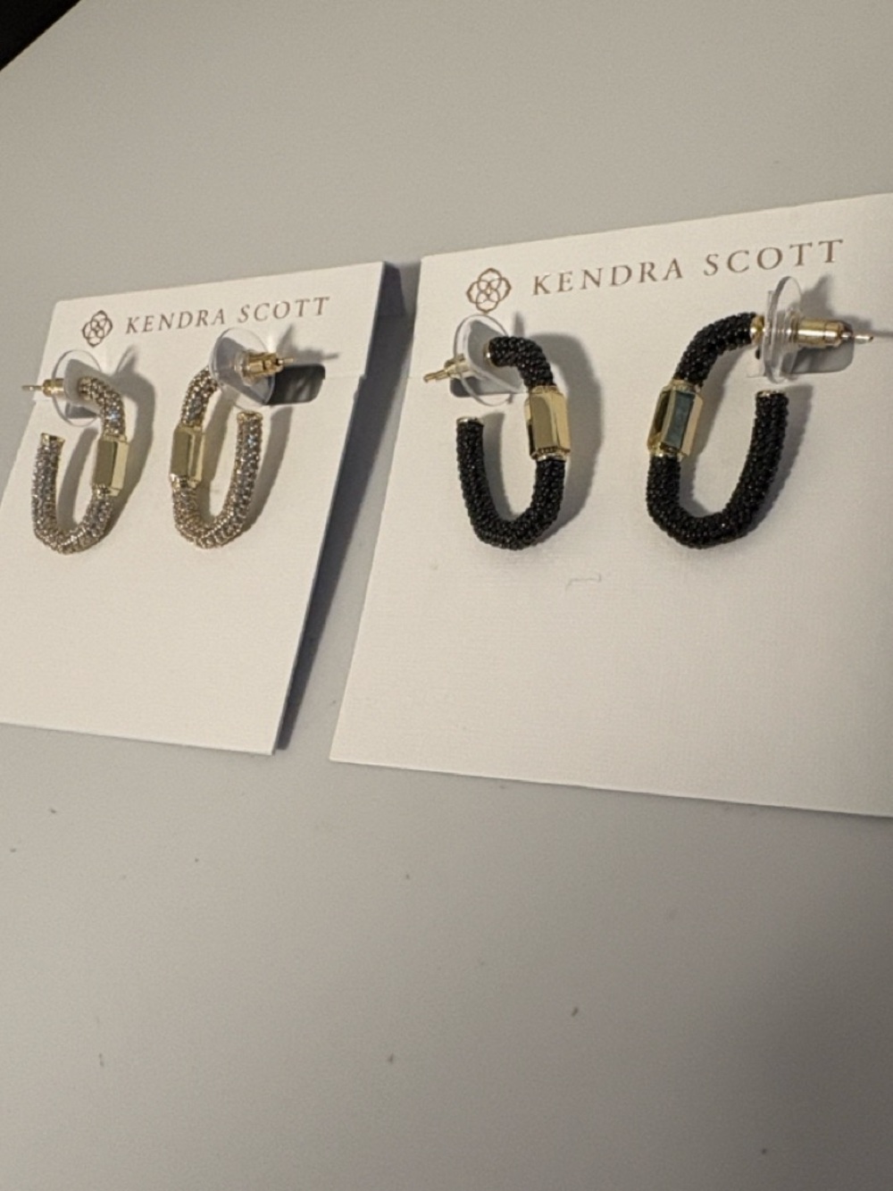 NWT [Kendra Scott] Emery Crystal Sparkle Medium Hoop Earrings, Gold or Black - Picture 7 of 11
